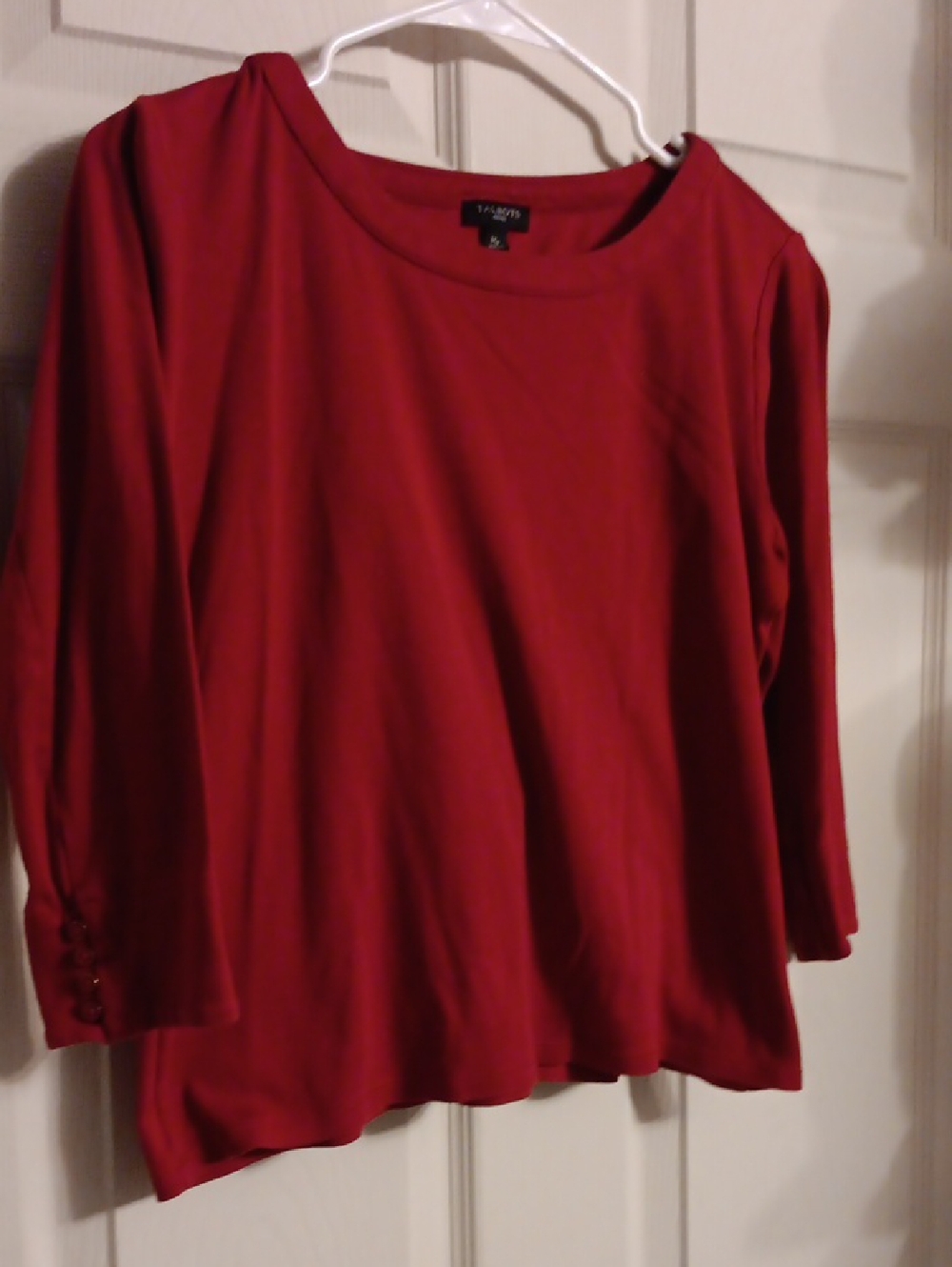 Talbots Red Long Sleeve Scoop Neck Top with Cuff Buttons